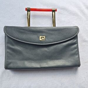 ​RARE VTG Pierre Cardin 60s/70s Leather Clutch | Retractable Lucite Handle